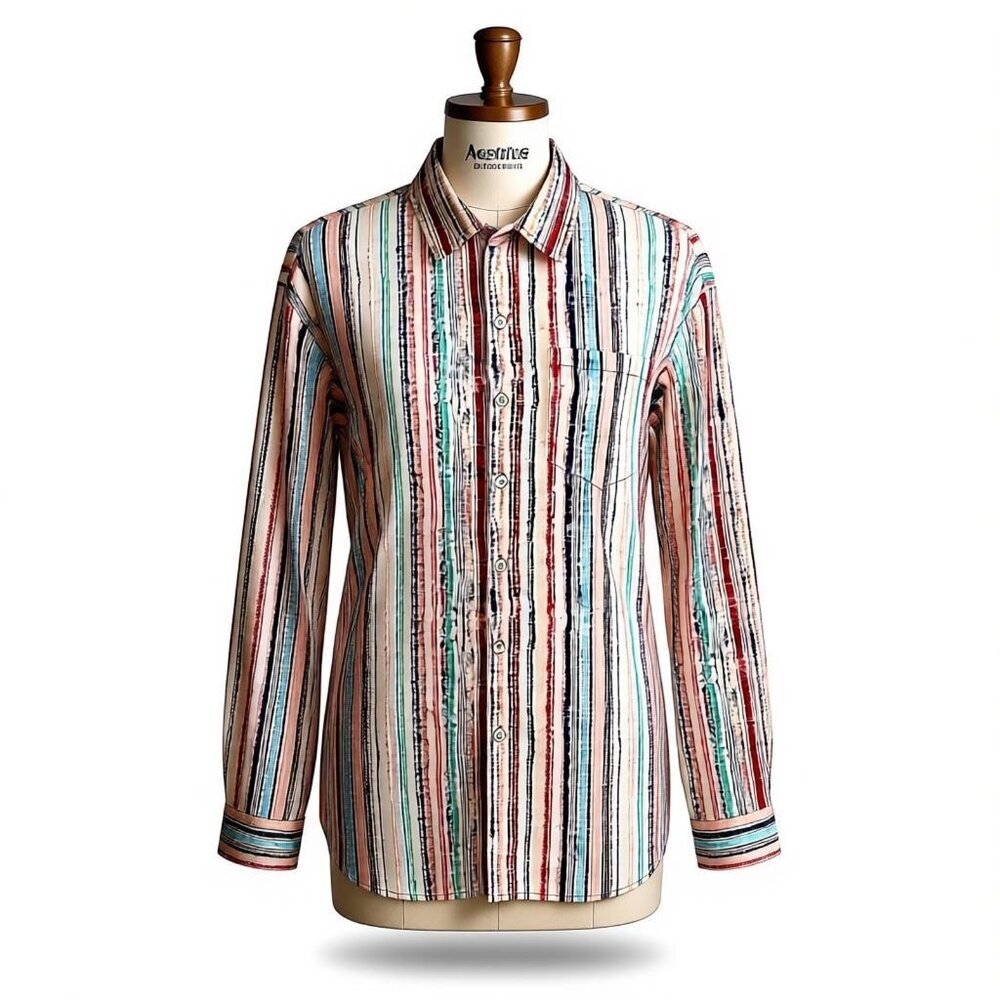 Royaura Men's Hawaiian Shirt Pink Varigated Stripe Easy Care Size XL